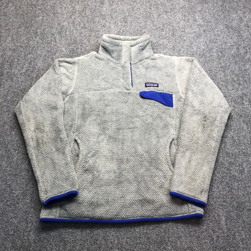 Patagonia Re-Tool Snap-T Fleece Pullover Grey Blue Trim Womens Medium